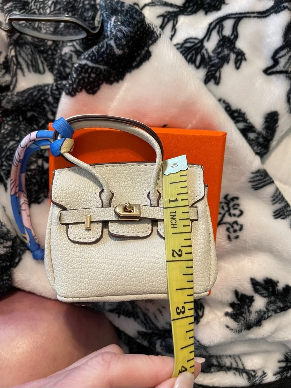 White Mini Leather Satchel Handbag Purse Charm